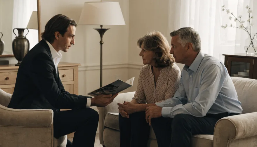 Uitvaartverzorger in gesprek met een echtpaar